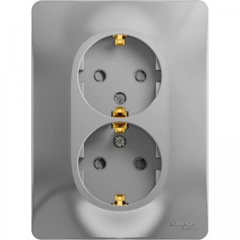 Розетка двойная SCHNEIDER ELECTRIC GLOSSA с заземлением, со шторками, в сборе, алюминий