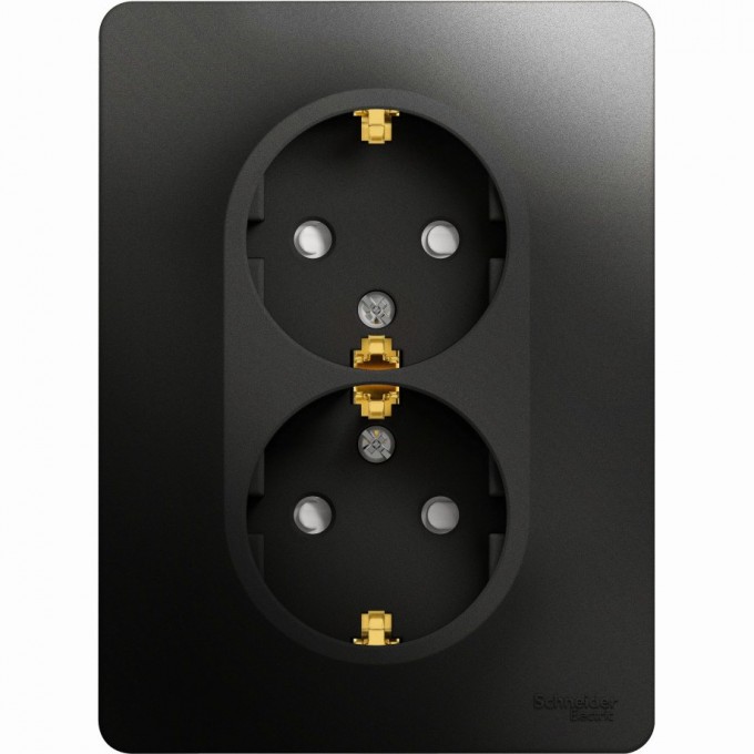 Розетка двойная SCHNEIDER ELECTRIC GLOSSA с заземлением, со шторками, в сборе, антрацит GSL000726