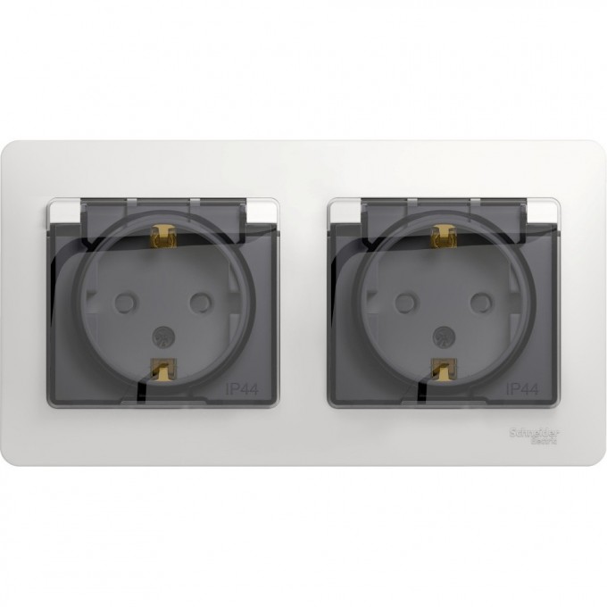 Розетка двойная SCHNEIDER ELECTRIC GLOSSA с заземлением, со шторками, в сборе, IP44, белый GSL000147