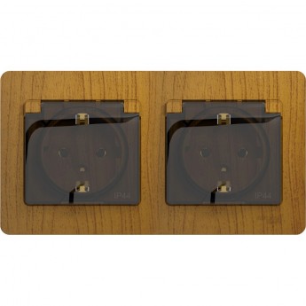 Розетка двойная SCHNEIDER ELECTRIC GLOSSA с заземлением, со шторками, в сборе, IP44, дуб
