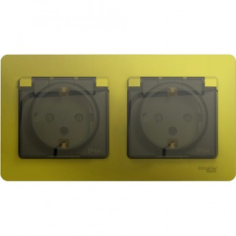 Розетка двойная SCHNEIDER ELECTRIC GLOSSA с заземлением, со шторками, в сборе, IP44, фисташковый