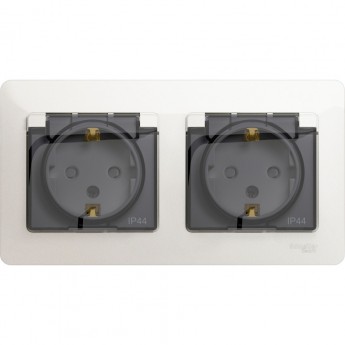 Розетка двойная SCHNEIDER ELECTRIC GLOSSA с заземлением, со шторками, в сборе, IP44, перламутр