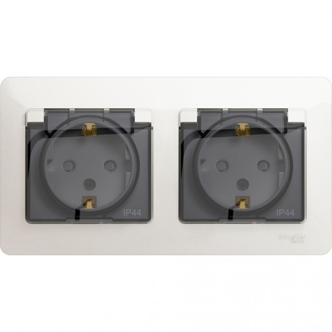 Розетка двойная SCHNEIDER ELECTRIC GLOSSA с заземлением, со шторками, в сборе, IP44, перламутр GSL000647