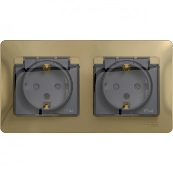 Розетка двойная SCHNEIDER ELECTRIC GLOSSA с заземлением, со шторками, в сборе, IP44, титан