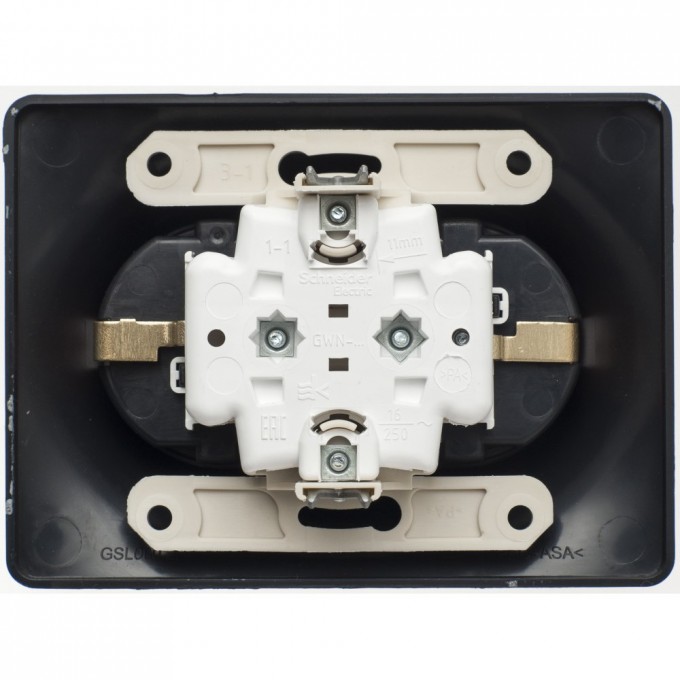 Розетка двойная SCHNEIDER ELECTRIC GLOSSA с заземлением, со шторками, в сборе, шоколад GSL000826