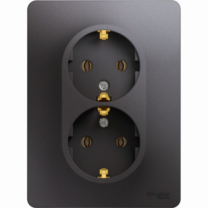 Розетка двойная SCHNEIDER ELECTRIC GLOSSA с заземлением, в сборе, графит GSL001324
