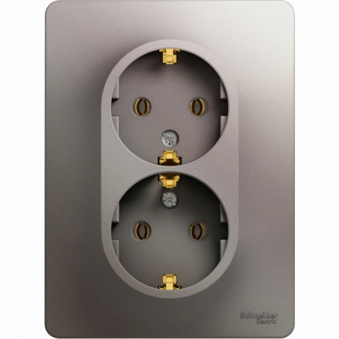 Розетка двойная SCHNEIDER ELECTRIC GLOSSA с заземлением, в сборе, платина GSL001224