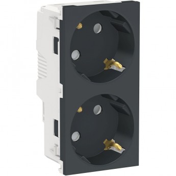 Розетка двойная SCHNEIDER ELECTRIC UNICA MODULAR, со шторками, с заземлением, с винтовыми зажимами, антрацит