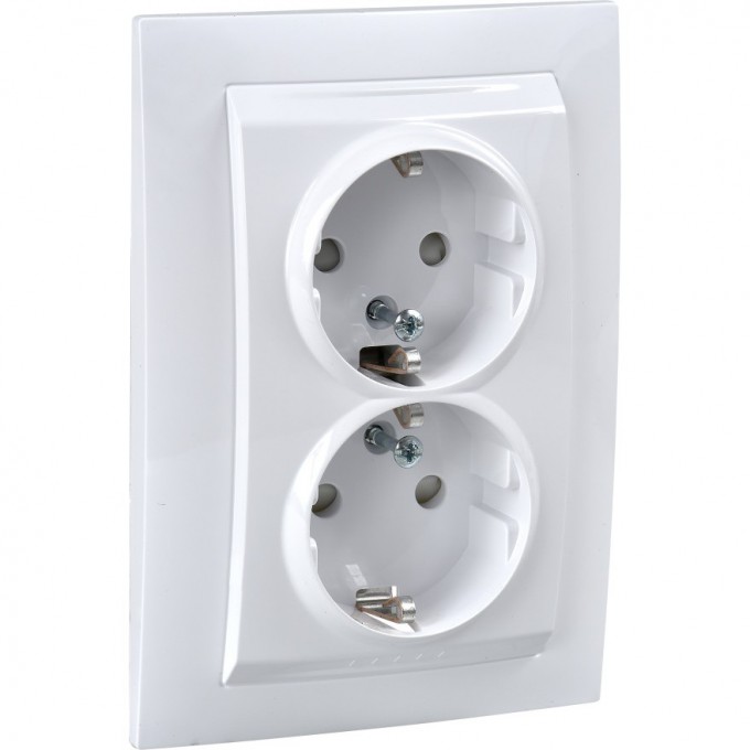 Розетка двойная SCHNEIDER ELECTRIC UNICA с заземления, со шторками, 16 А, 250 В, белый MGU23.067.18D