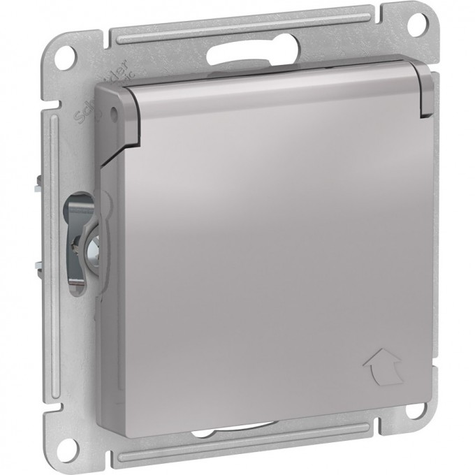Розетка SCHNEIDER ELECTRIC ATLASDESIGN с заземлением, со шторками, с крышкой, механизм, алюминий ATN000346