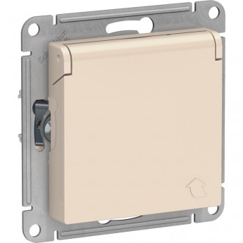 Розетка SCHNEIDER ELECTRIC ATLASDESIGN с заземлением, со шторками, с крышкой, механизм, бежевый