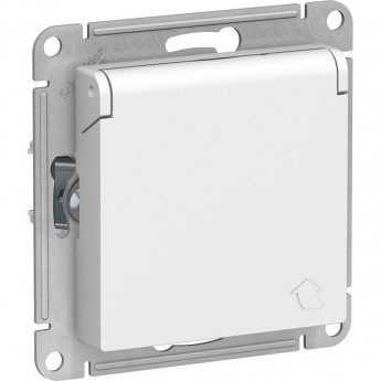 Розетка SCHNEIDER ELECTRIC ATLASDESIGN с заземлением, со шторками, с крышкой, механизм, белый