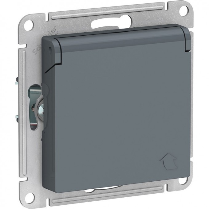 Розетка SCHNEIDER ELECTRIC ATLASDESIGN с заземлением, со шторками, с крышкой, механизм, грифель ATN000746