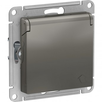 Розетка SCHNEIDER ELECTRIC ATLASDESIGN с заземлением, со шторками, с крышкой, механизм, сталь
