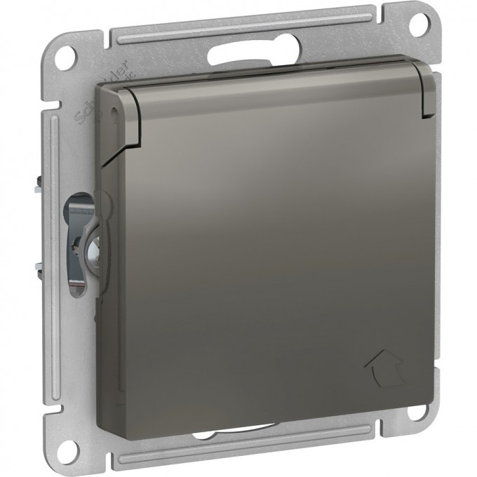 Розетка SCHNEIDER ELECTRIC ATLASDESIGN с заземлением, со шторками, с крышкой, механизм, сталь ATN000946