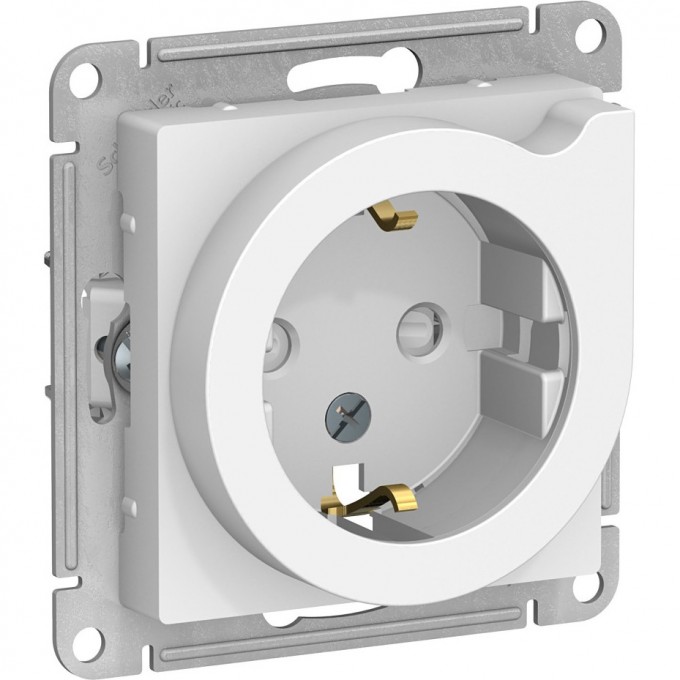 Розетка SCHNEIDER ELECTRIC ATLASDESIGN с заземлением, со шторками, с выталкивателем, механизм, белый ATN000147