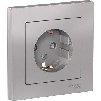 Розетка SCHNEIDER ELECTRIC ATLASDESIGN с заземлением, со шторками, в сборе, алюминий