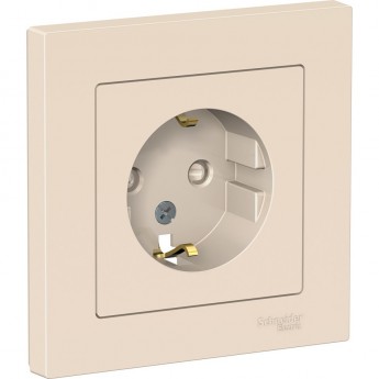 Розетка SCHNEIDER ELECTRIC ATLASDESIGN с заземлением, со шторками, в сборе, бежевый