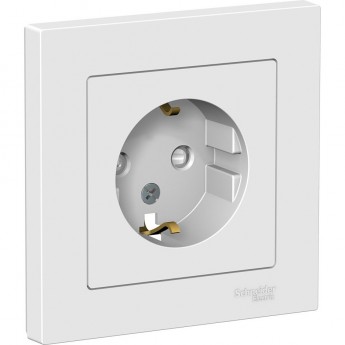 Розетка SCHNEIDER ELECTRIC ATLASDESIGN с заземлением, со шторками, в сборе, белый