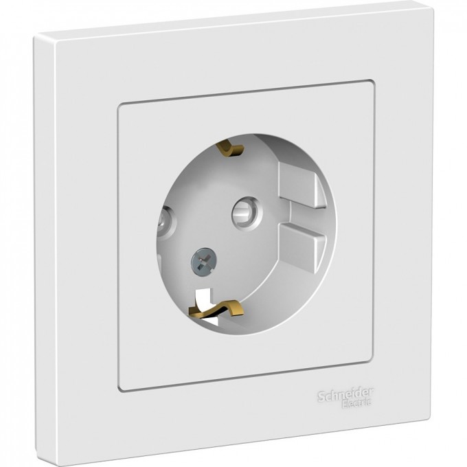 Розетка SCHNEIDER ELECTRIC ATLASDESIGN с заземлением, со шторками, в сборе, белый ATN000144
