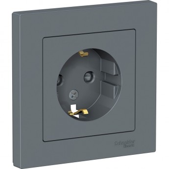 Розетка SCHNEIDER ELECTRIC ATLASDESIGN с заземлением, со шторками, в сборе, грифель