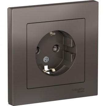 Розетка SCHNEIDER ELECTRIC ATLASDESIGN с заземлением, со шторками, в сборе, мокко