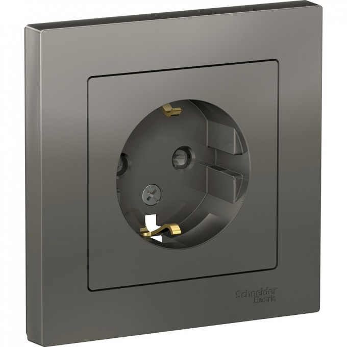 Розетка SCHNEIDER ELECTRIC ATLASDESIGN с заземлением, со шторками, в сборе, сталь ATN000944