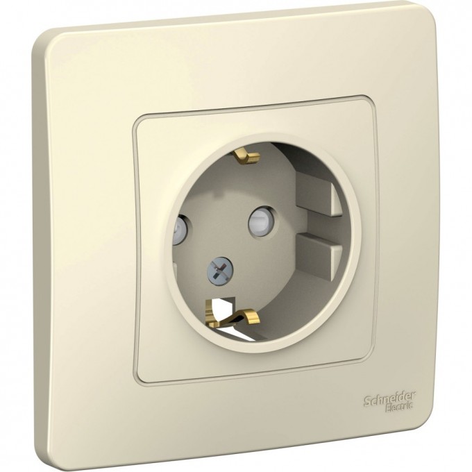 Розетка SCHNEIDER ELECTRIC BLANCA с/у, с заземлением, со шторками, 16А, 250В, молочный BLNRS001112