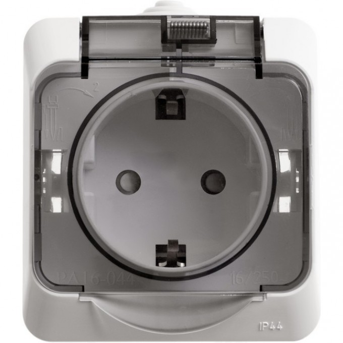 Розетка SCHNEIDER ELECTRIC ЭТЮД О/У IP44 с заземлением со шторками 16А 250B, белый, Россия PA16-044B
