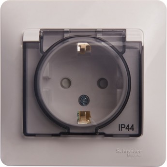 Розетка SCHNEIDER ELECTRIC GLOSSA с заземлением, IP44, со шторкой, с крышкой, в сборе, белый
