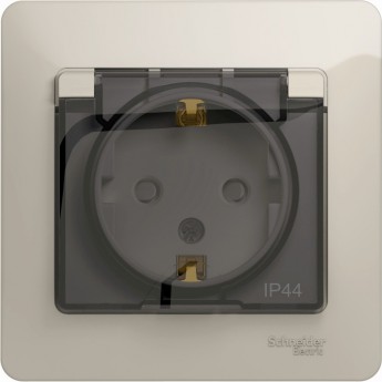 Розетка SCHNEIDER ELECTRIC GLOSSA с заземлением, IP44, со шторкой, с крышкой, в сборе, молочный