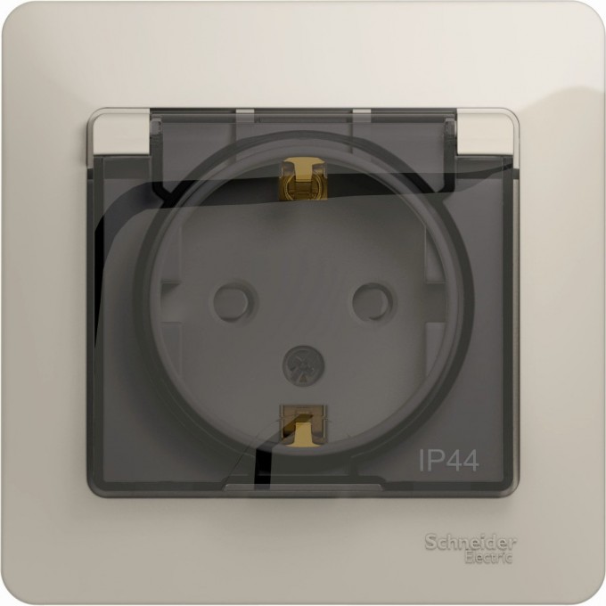 Розетка SCHNEIDER ELECTRIC GLOSSA с заземлением, IP44, со шторкой, с крышкой, в сборе, молочный GSL000948