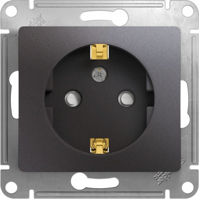 Розетка SCHNEIDER ELECTRIC GLOSSA с заземлением, со шторками, механизм, графит GSL001345
