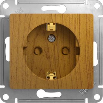 Розетка SCHNEIDER ELECTRIC GLOSSA с заземлением, со шторкой, механизм, дерево дуб
