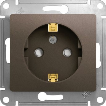 Розетка SCHNEIDER ELECTRIC GLOSSA с заземлением, со шторкой, механизм, шоколад
