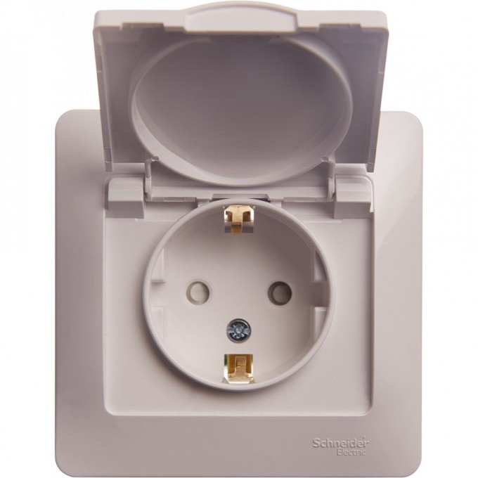 Розетка SCHNEIDER ELECTRIC GLOSSA с заземлением, со шторкой, с крышкой, в сборе, белый GSL000146