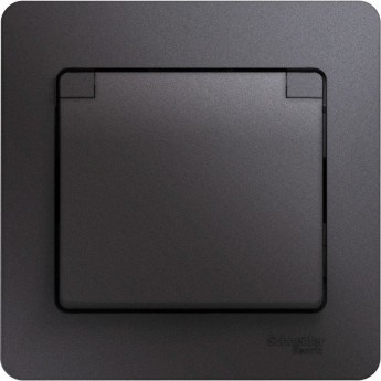 Розетка SCHNEIDER ELECTRIC GLOSSA с заземлением, со шторкой, с крышкой, в сборе, графит