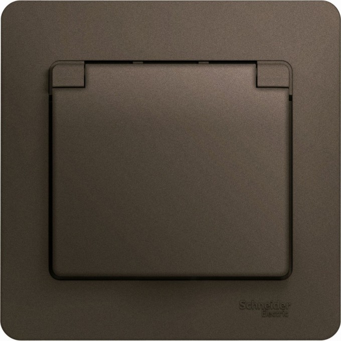 Розетка SCHNEIDER ELECTRIC GLOSSA с заземлением, со шторкой, с крышкой, в сборе, шоколад GSL000846