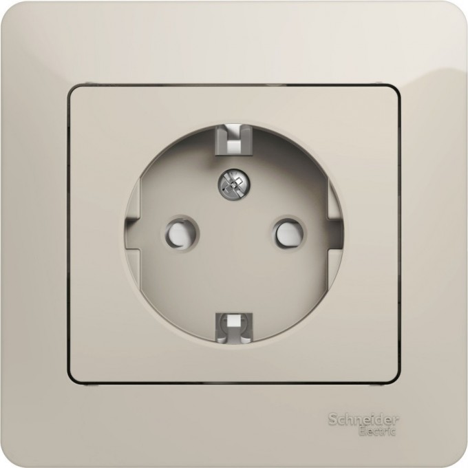 Розетка SCHNEIDER ELECTRIC GLOSSA с заземлением, со шторкой, в сборе, молочный GSL000944