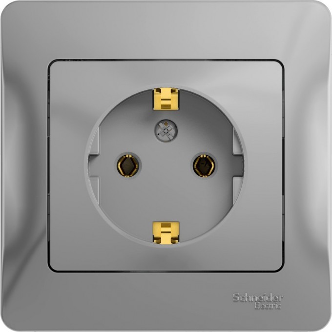 Розетка SCHNEIDER ELECTRIC GLOSSA с заземлением, в сборе, алюминий GSL000342