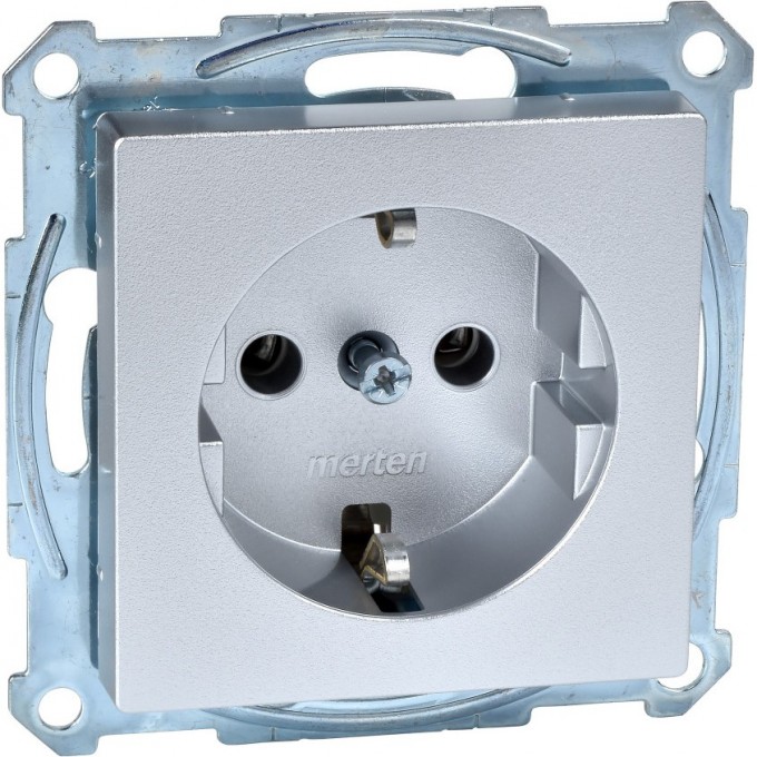 Розетка SCHNEIDER ELECTRIC MERTEN с заземлением, со шторками, алюминий, SM MTN2401-0460