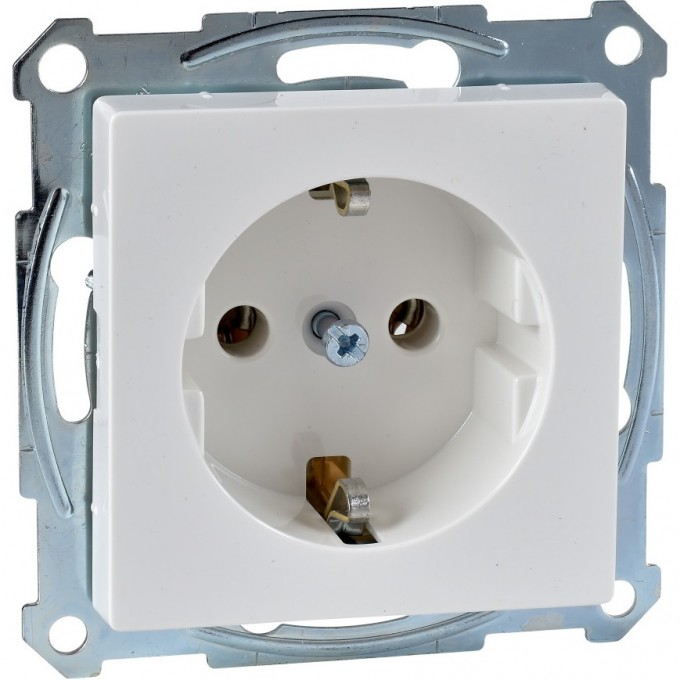 Розетка SCHNEIDER ELECTRIC MERTEN с заземлением, со шторками, полный белый, SM MTN2401-0319