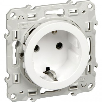 Розетка SCHNEIDER ELECTRIC ODACE с заземлением, со шторками, винтовые зажимы, 16 А, белый
