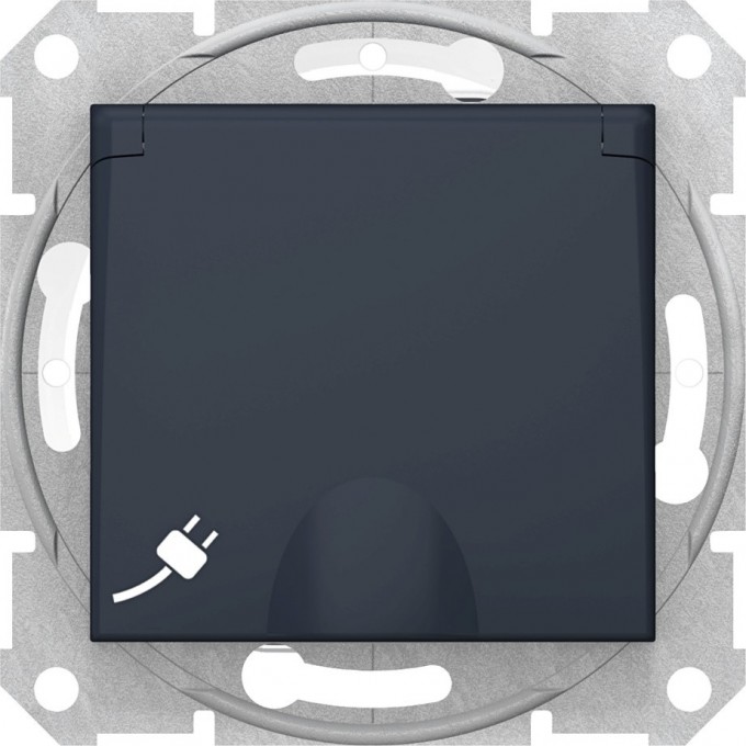 Розетка SCHNEIDER ELECTRIC SEDNA IP44 с з/к, с крышк, cо шторками, быстрозаж. конт, графит SDN3100570