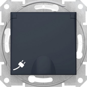 Розетка SCHNEIDER ELECTRIC SEDNA с зазем. конт., с защ. шторк., с крышкой, IP44, графит