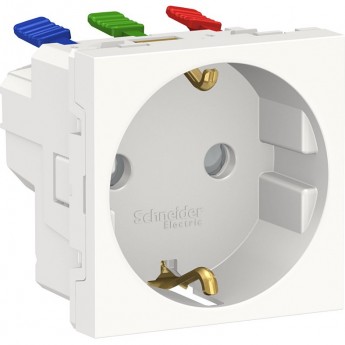 Розетка SCHNEIDER ELECTRIC UNICA MODULAR с заземлениям, со шторками, с быстрозажимными клеммами, 16А 250В, 2 модуля, белый