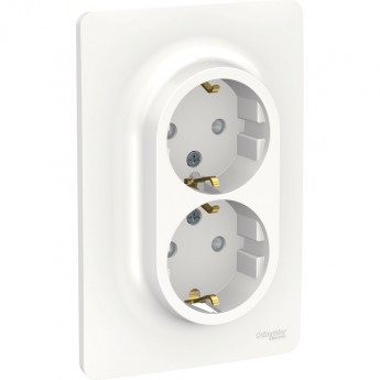 Розетка SCHNEIDER ELECTRIC UNICA NEW двойная, с заземлением, со шторками, с винтовыми зажимами, белый