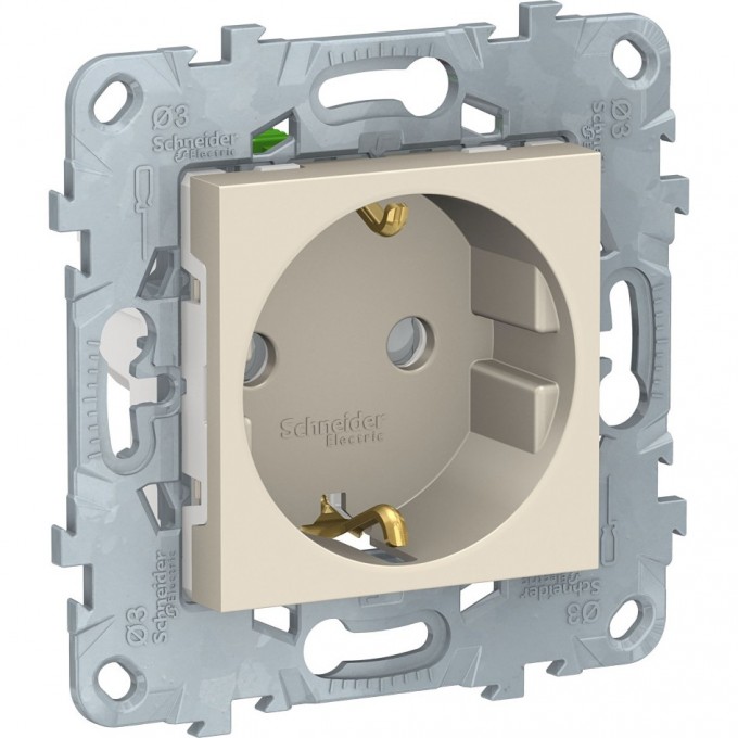 Розетка SCHNEIDER ELECTRIC UNICA NEW с заземлением, со шторками, с быстрозажимными клеммами, 16 А, 250 В, бежевый NU505744
