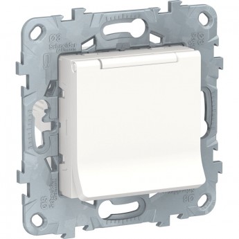 Розетка SCHNEIDER ELECTRIC UNICA NEW с заземлением, со шторками, с крышкой, 16 А, 250 В, IP21, белый