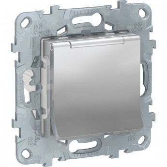 Розетка SCHNEIDER ELECTRIC UNICA NEW с заземлением, со шторками, с крышкой, 16 А, 250 В, IP40, алюминий